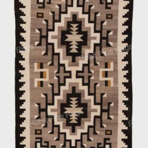 9x12 Ft Handwoven Wool Navajo Rug Southwestern Pattern Modern Design Mexican Rug Throw Blanket Housewarming rug Two Grey Hills Navaho Rug