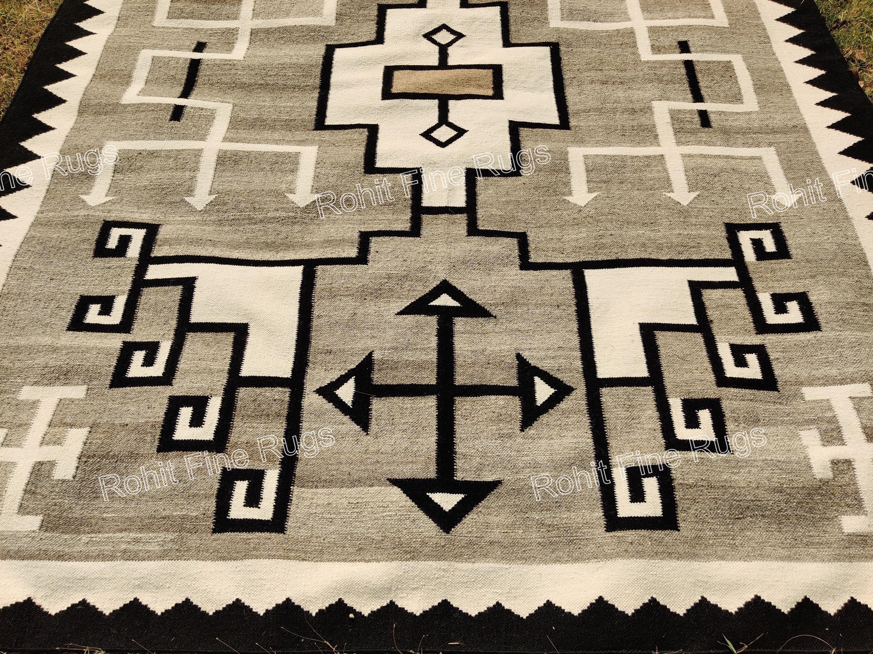 Handwoven Wool Navajo Rug Geometric Pattern Southwestern Modern Design ...