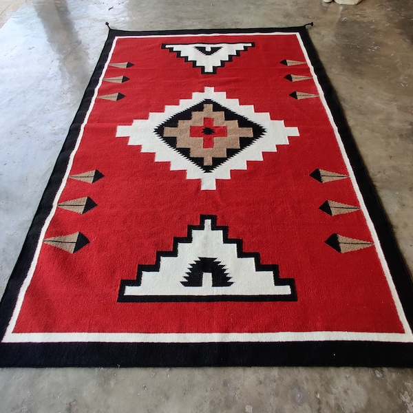 Handwoven Kilim Rug Geometric Pattern Western Design Native American Home decor Rug  Navajo Kilim Free Shipping