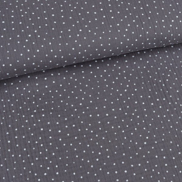 Fabric muslin dots dark grey white double gauze cotton mull