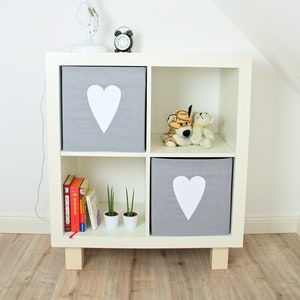 Box Covers Set Light Grey Uni Heart Fabric Cover for Ikea Boxes Storage Nursery Toy