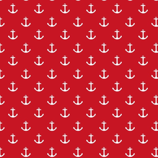 Fabric Cotton Anchor Red White Cotton Fabric Meterware Webware Popeline