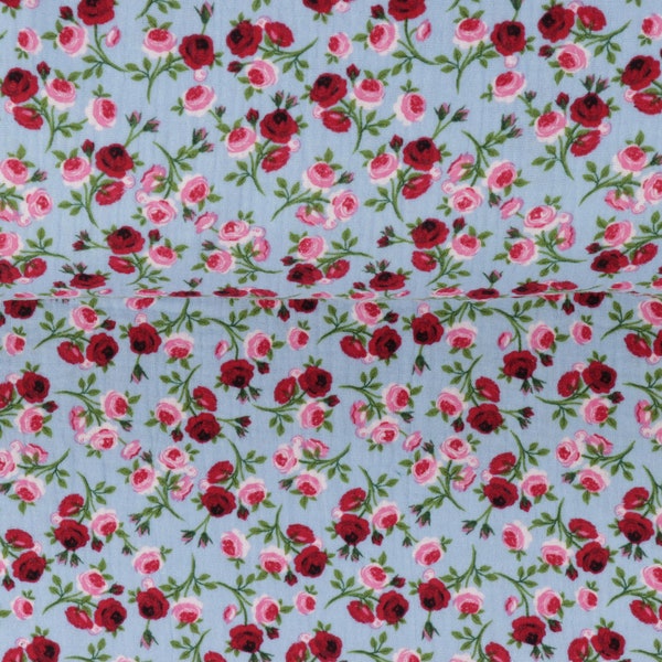 Fabric Muslin blue Roses Cotton