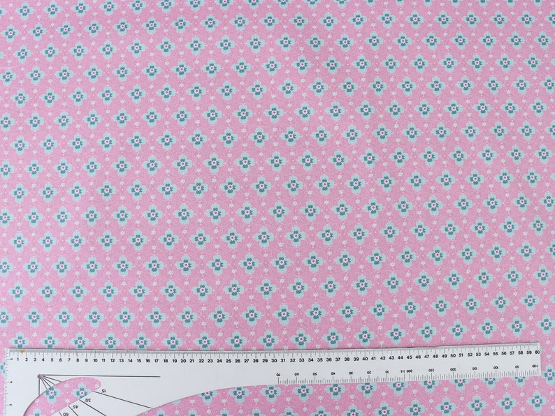Coated cotton fabric pink mint flowers water repellent fabric cotton