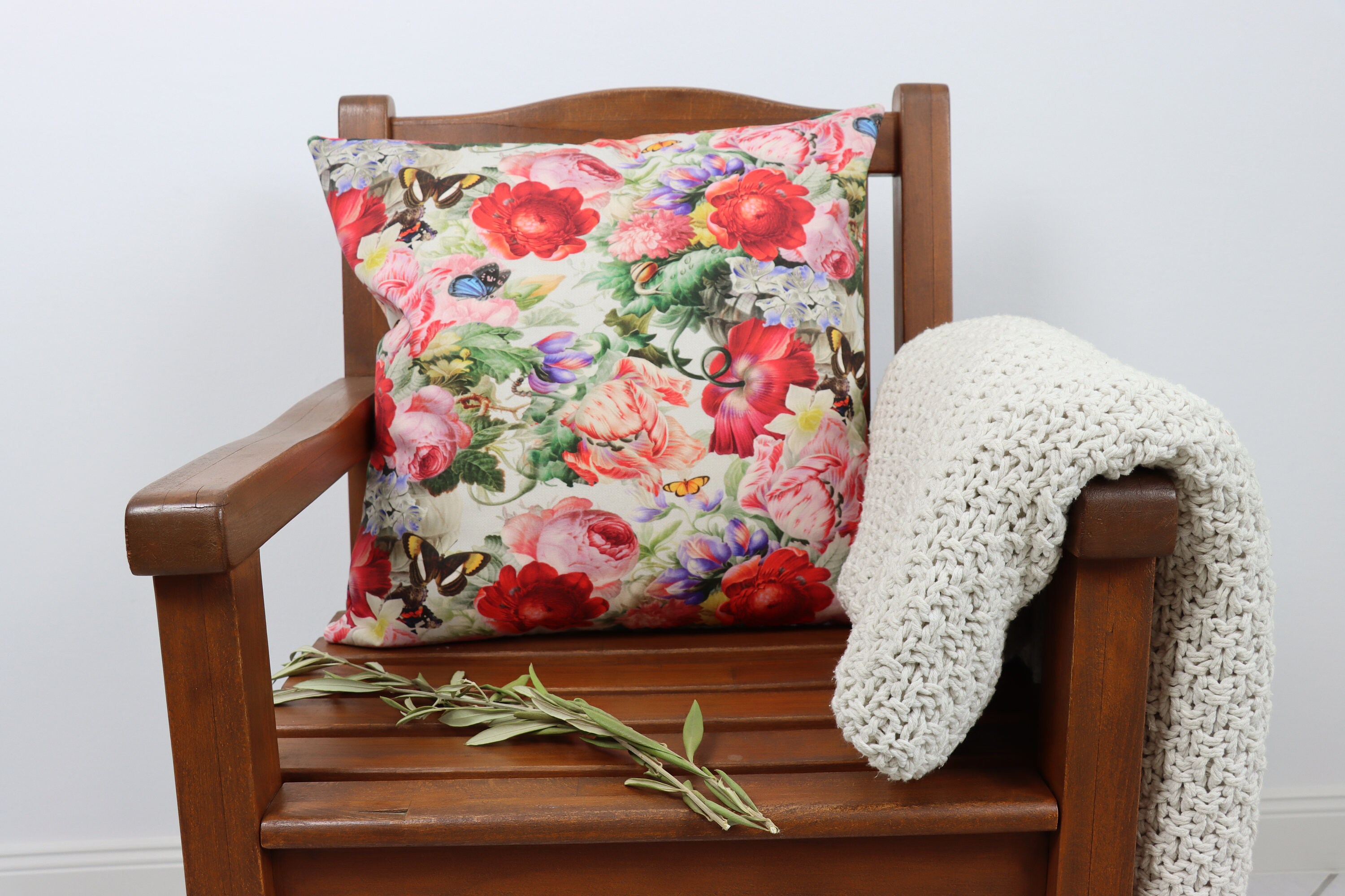 Kissenbezug 50x90 Cm – Baumwollsamt, Blumen-Schmetterling-Druck, Mit Reißverschluss, Für Sofa & Bett