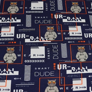 Fabric French Terry Navy Cats by the meter