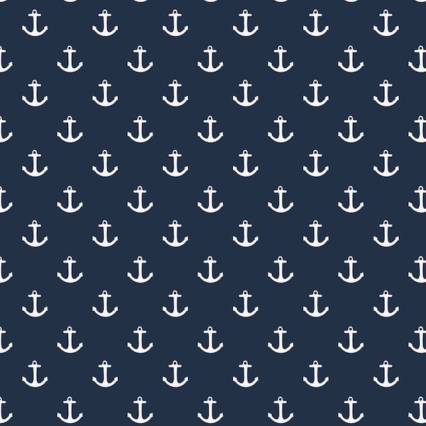 Fabric Cotton Anchor Dark Blue White Cotton Fabric By the Metreware Webware Popeline