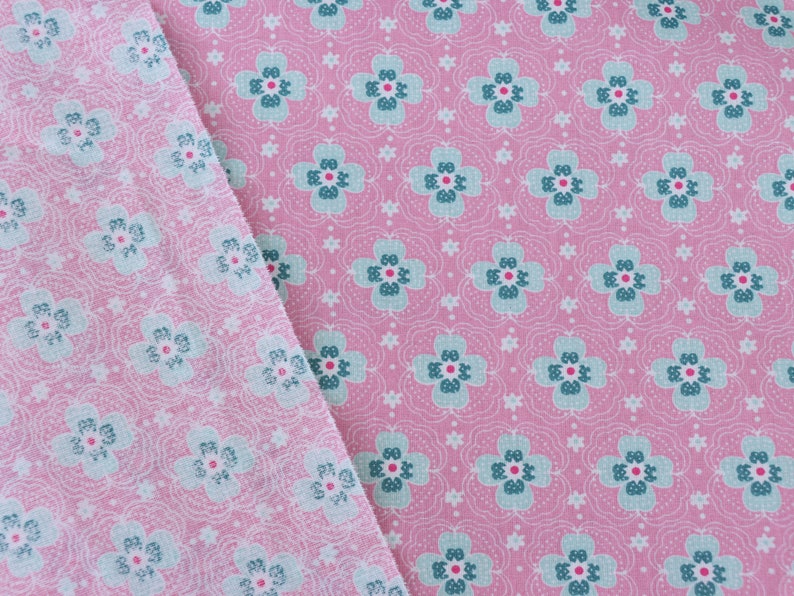 Coated cotton fabric pink mint flowers water repellent fabric cotton