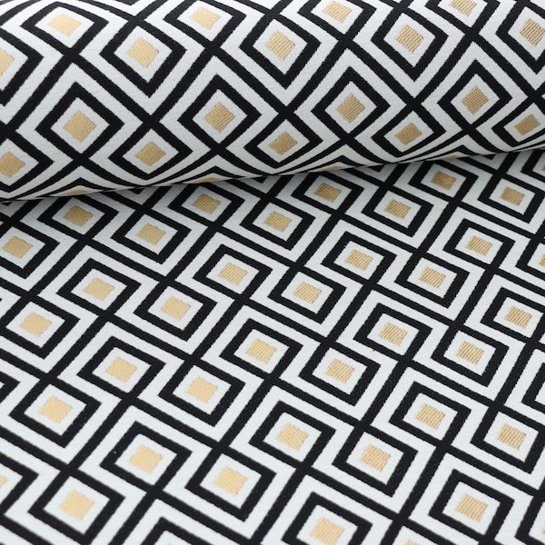 Dekostoff geometrisches Muster schwarz weiß gold Baumwolle Dekobaumwolle Stoff
