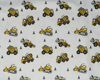 Fabric jersey construction vehicles excavator white yellow jersey fabric knitted fabric by the meter