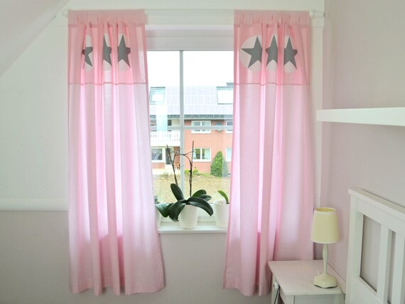Curtains Pink Star Approx 1 38 M X 1 65 M Curtains Etsy