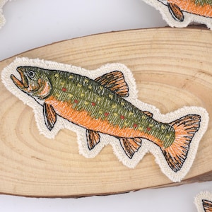 Brook Trout Embroidered Patch, Fish Canvas Applique, Speckled Trout, Iron on