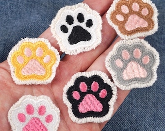 Set of 2, Paw Print Sew on Patch, Animal Pet Footprint Embroidered Applique, trucker hat patch