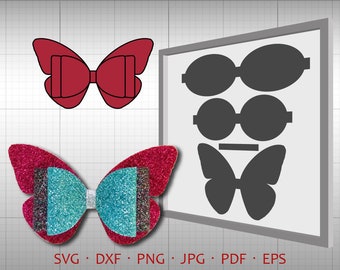 Butterfly 3D Bow SVG, DIY Bow Cut File, Leather Hair Accessories Making Vector DXF Template Silhouette Cricut Cut File Commercial Use