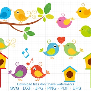 Niedliche Vögel Clipart SVG, Singender Vogel, kleine Liebe Vogel, Zweig, Vogel Haus SVG DXF Silhouette Cricut geschnitten Dateien kommerziellen Nutzen