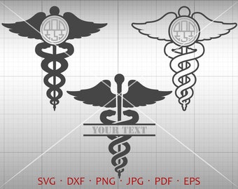 Medical SVG, Caduceus Monogram Frame , Caduceus Symbol  Clipart Vector Silhouette Cricut Cut File Commercial Use