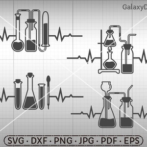 Heartbeat Chemistry SVG, EKG Science Clipart Silhouette Cricut Cut File Commercial Use