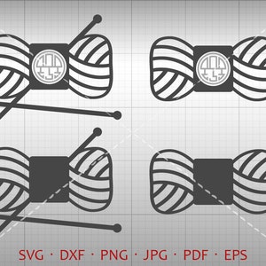 Knitting SVG, Yarn Monogram Frame , Knitter Clipart Silhouette Cricut Cut File Commercial Use
