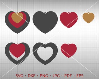Heart Stacked Earring SVG, Tear Drop SVG, Pendant svg, Teardrop Vector DXF, Leather Earring Jewelry Laser Cut Template Commercial Use