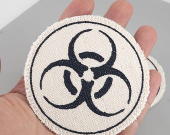 Patch bordado de risco biológico, aplique de lona termocolante.