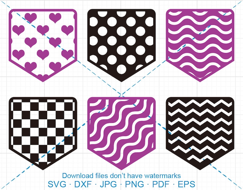 Download Pattern Pocket SVG Chevron Wave Polka Dot Checked Heart | Etsy