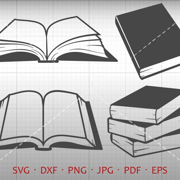 Buch SVG, Bibliothek Clipart, Schule Schüler SVG DXF Silhouette Cricut geschnitten Datei Vektor kommerzielle Nutzung