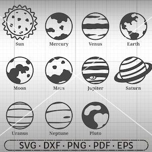 Solar System SVG, Nine Planets SVG, Universe SVG, Silhouette Cricut Cut File Commercieel Gebruik