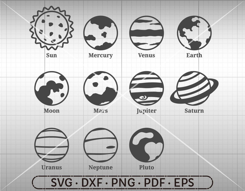 Sonnensystem SVG, neun Planeten SVG, Universum SVG, Silhouette Cricut geschnitten Datei kommerzielle Nutzung Bild 1