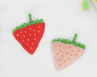 Set of 2, Cute Strawberry Iron on Patch, Fruit Embroidered Applique, trucker hat patch