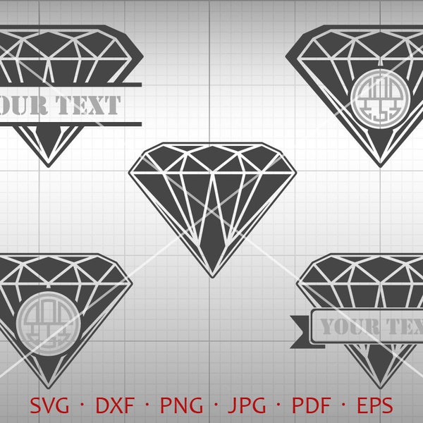 Diamond SVG, Diamond Monogram SVG, Diamond Clipart Vector DXF Silhouette Cricut Cut Files Commercial and Personal Use