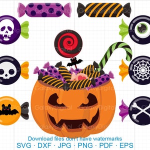 Halloween Candy Clipart SVG, Halloween Süßigkeiten Clipart SVG DXF Pumkin Trick oder behandeln Silhouette Cricut geschnitten Dateien kommerzielle Nutzung