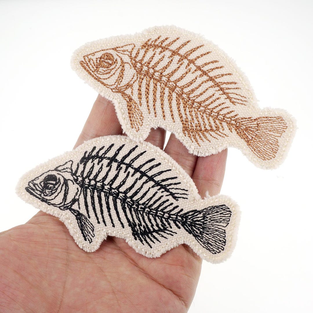 Fish Skeleton Embroidered Patch Fish Bone Canvas Applique Iron On - Etsy