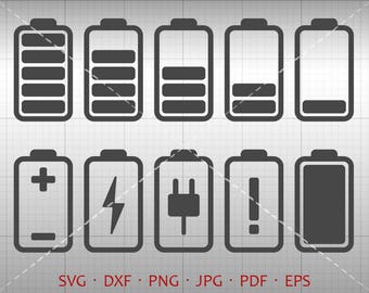 Battery SVG, Charging Clipart DXF Silhouette Cricut Cut File Vector Commercial Use