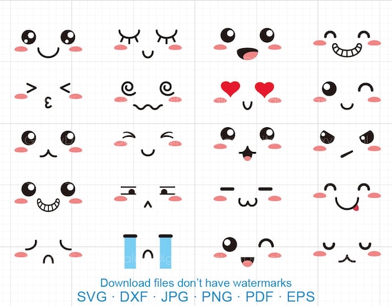 Download Cute Faces Clipart Svg Kawaii Faces Svg Dxf Silhouette Cricut Etsy
