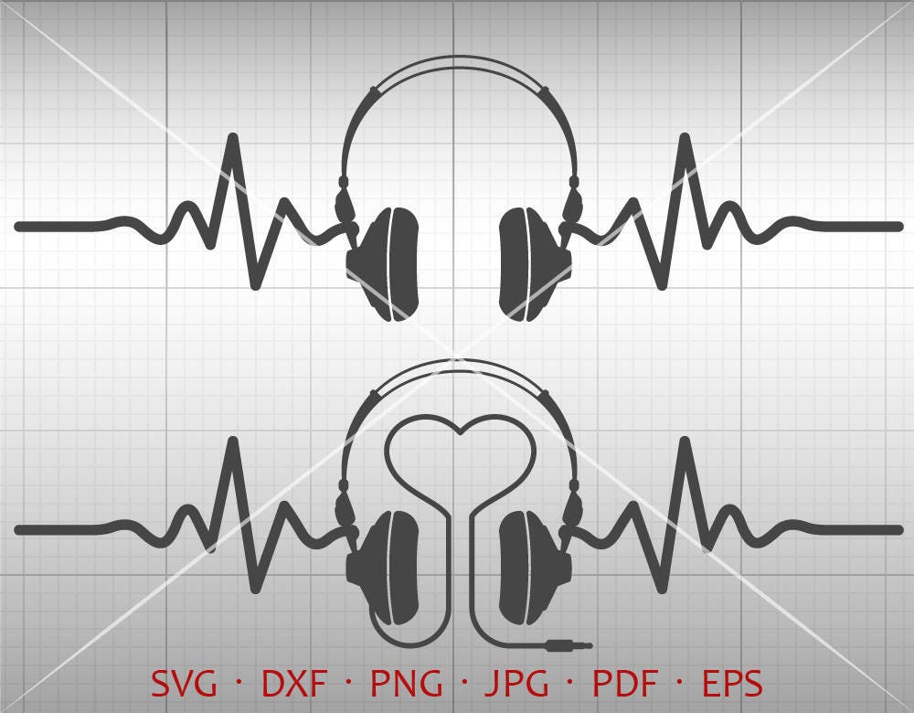 Heartbeat Music SVG EKG Headphone Clipart Silhouette Cricut Etsy