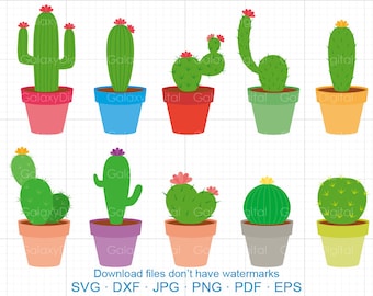 Potted Cactus Clipart, Cactus SVG DXF Silhouette Cricut Cut Files Commercial use