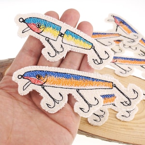 Fishing Lure Embroidered Patch, Fishing Hook Canvas Applique, Iron on