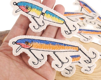 Fishing Lure Embroidered Patch, Fishing Hook Canvas Applique, Iron on
