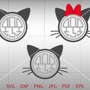 Cat SVG, Cat Monogram SVG , Bow Cat Clipart Shirt SVG Silhouette Cricut Cut Files (svg, dxf, eps, png, pdf)