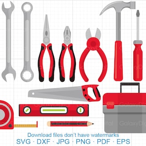 Tool Box Clipart SVG, Pliers, Hammer, Wrench, Screwdriver, Saw, Daddy&#39;s Tools Clipart SVG DXF Silhouette Cricut Cut Files Commercial use