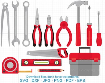 Tool Box Clipart SVG, Pliers, Hammer, Wrench, Screwdriver, Saw, Daddy's Tools Clipart SVG DXF Silhouette Cricut Cut Files Commercial use