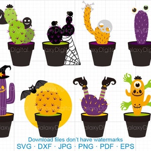 Cactus-Halloween Clipart SVG, Spooky Clipart SVG DXF Silhouette Cricut coupe fichiers utilisation commerciale