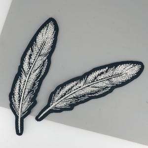 Feather Embroidered Patch, Monochrome Punk Rock Applique Iron on