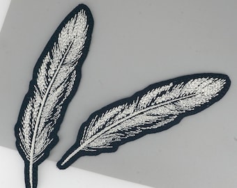 Feather Embroidered Patch, Monochrome Punk Rock Applique Iron on