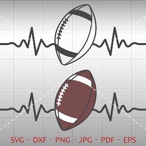 Heartbeat Football SVG, Football Clipart Silhouette Cricut Cut Files  (svg, dxf, eps, png, jpg, pdf)
