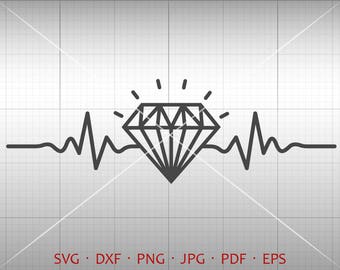 Heartbeat Diamond SVG, Diamond Clipart Vector DXF Silhouette Cricut Cut File Commercial Use