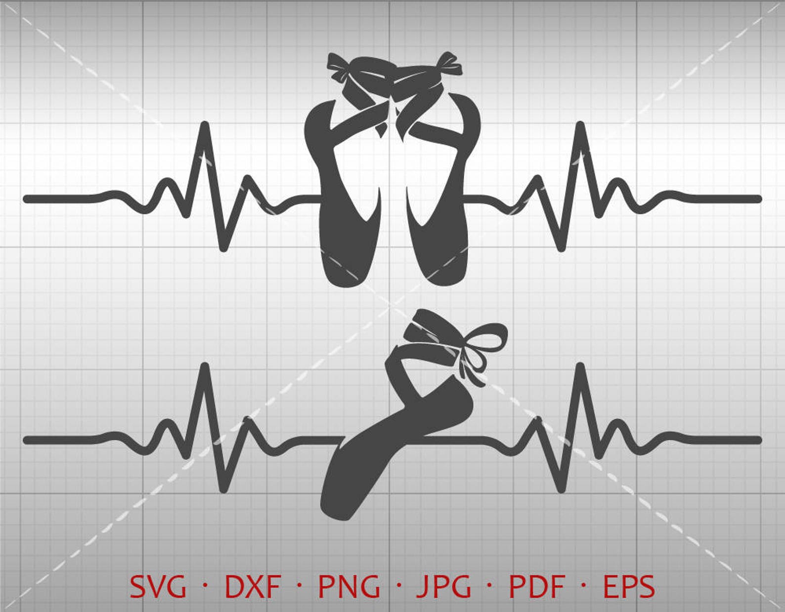 heartbeat ballet shoes svg, ekg ballerina clipart silhouette cricut cut file commercial use