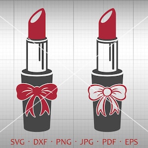 Bow Lipstick SVG, Lipstick with Bow Clipart Vector DXF Silhouette Cricut Cut File Commercial Use