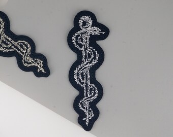 The Rod of Asclepius Embroidered Patch, Medical Symbol Applique Iron on