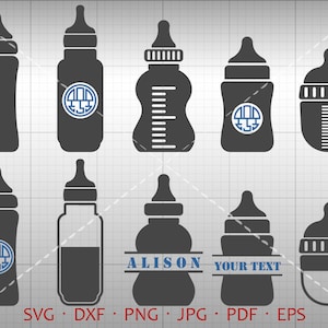 Baby Bottle SVG, Baby Bottle Monogram Frame SVG, Cutting Template for Silhouette Studio & Cricut (svg, dxf, png, eps)